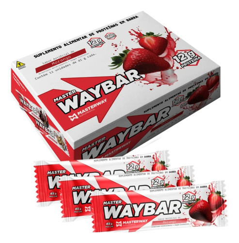 Barra De Proteína - Display C/ 12 Un. Masterway Suplementos Sabor Morango