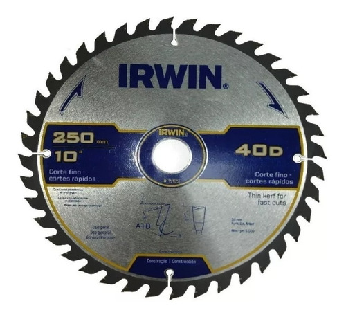 Disco De Corte Madera Irwin 10 Pulgadas 250mm 40 Dientes K37