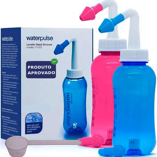 2x Lavador Nasal Waterpulse Yt300 - Colher Medida Sal Cor 1 Azul + 1 Rosa