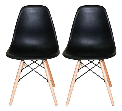 Kit Com 2 Cadeiras Charles Eames Wood Dkr Eiffel Pretas