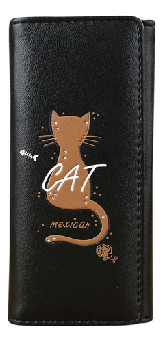 Bolso Largo Tipo Cartera Con Diseño De Gato Para Mujer, Mone