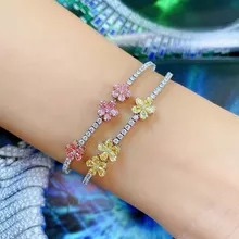 Pulsera Clásica De Diamantes Y Flores Para Mujer, Brazalete