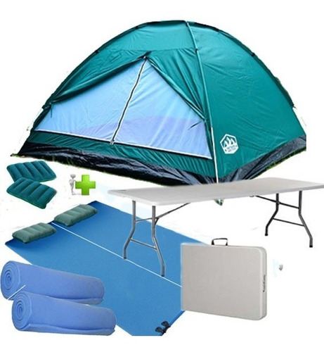 Kit Carpa 4 Pers. Colchon Mesa Plegable Valija Base Aislante