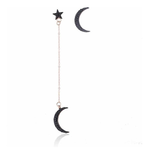 Aros Luna Y Estrella Irregulares Cristal Negro /envío Gratis