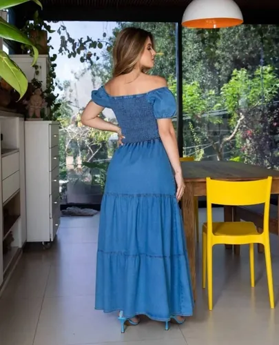 Vestido Jeans Sarja Feminino Longo Rodado Blogueira R 194 91