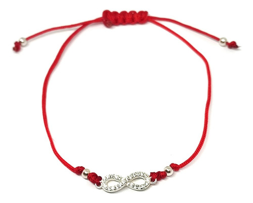 Pulsera Infinito Circón Blanco Plata Fina 925 Cordón Rojo