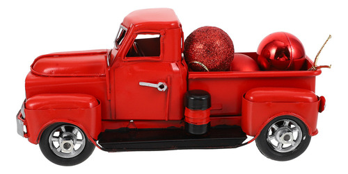 Modelo De Adorno Navideño De Camión Vintage De Metal Rojo