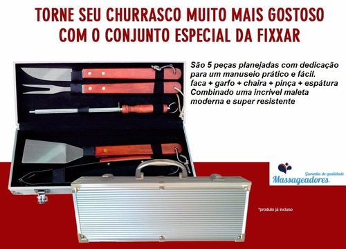 Kit Churrasco Com Maleta De Aluminou 6 Peças Em Aço Inox 