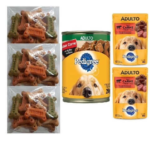 Ração Petisco Biscoito Biscrok+ Pedigree Carne Lata+2x Sache