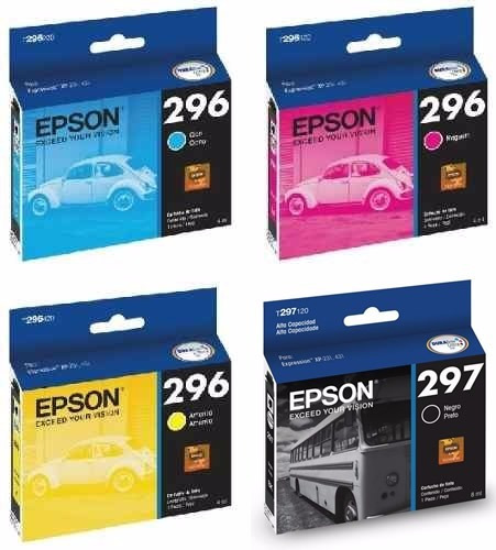 Cartucho Epson T297 297 Bk + T296 296 Cyan Magenta Amarillo