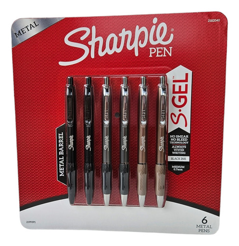 Bolígrafos Sharpie S-gel 6 Piezas 0,7mm Punta Medio Metalico