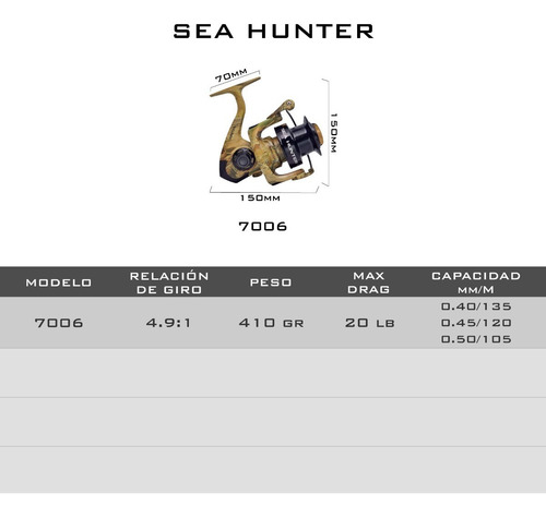 Imagen 2 de 3 de Reel Caster Sea Hunter 7006 Variada Río Mar 6 Rulemanes