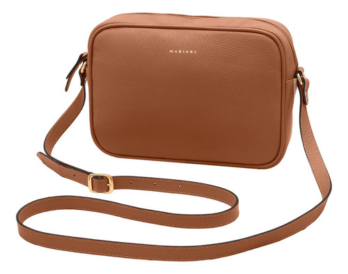 Bolsa Transversal Feminina De Couro Bovino Mariart Maxi Jeri Cor Camel Desenho Do Tecido Lisa