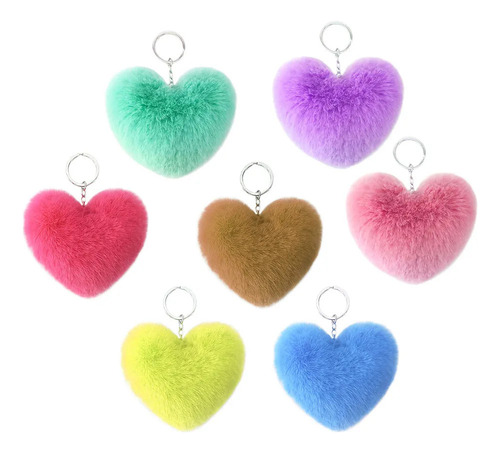 Llavero Con Pompón De Felpa En Forma De Corazón Esponjoso Mi