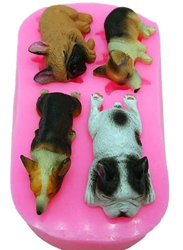 Molde Silicon 4 Perros Mascotas Reposteria Pasta Hielo Color Rosa