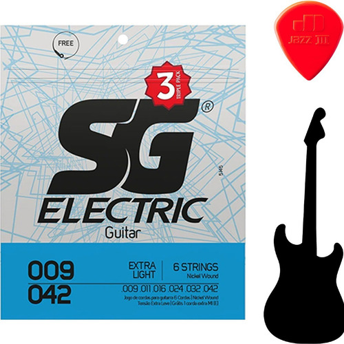 Kit 3 Encordoamento Sg Guitarra 009 Níquel Ex. Light Palheta