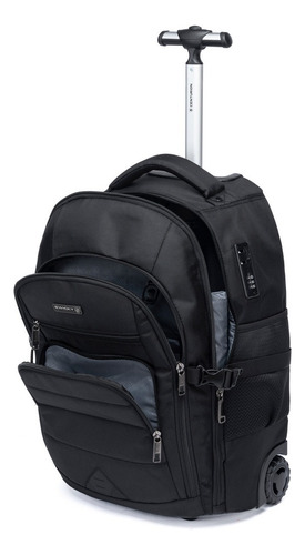 Mochila Executiva De Rodinhas Reforçada Notebook Trabalho Cor Preto 2 Desenho Do Tecido Liso