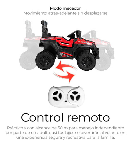 Buggy Electrico Montable Para Niños Color Rojo, Carrito De Control Remoto Y Manejo Directo, Con Luces, Estereo Y Pedales Funcionales, Medidas: Alto 76cm X Ancho 68cm X Largo 109cm