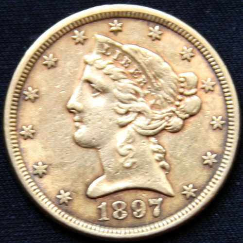 Eeuu 1897 Antigua 5 Dollar Seated Eagle Au Moneda Oro Onza