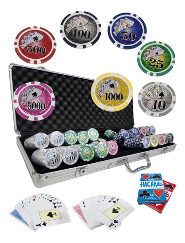 Juego Poker 500 Fichas Numerada Malet. Alum.c/ficha De 1000 