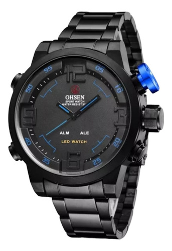 Relógio Masculino Esportivo Ohsen Duplo Dial Led Grande Aço