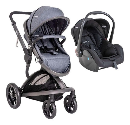 Carrinho De Bebê Quantum Melange Azul E Bebê Conforto Casulo