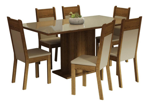 Juego Comedor Mesa Tapa Vidrio 6 Sillas Francine Madesa C/m Color Crema/Marron/Beige