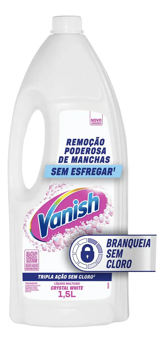 Tira Manchas Vanish Líquido Sem Cloro Crystal White para Roupas Brancas 1,5L