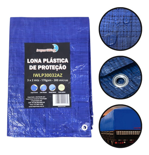 Lona Plástica De Polietileno 170g/m² 3x2 Metros Azul 300mm