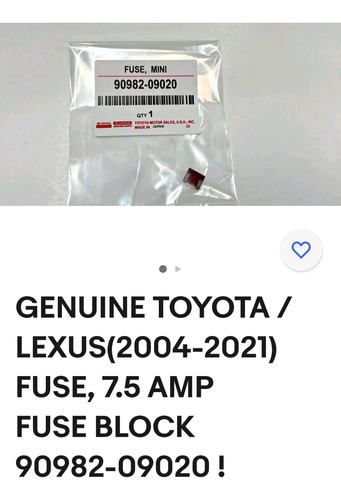 Mini Fusible 7.5 Amp 90982-09020 0riginal Toyota 