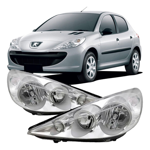 Imagem 5 de 6 de Par Farol Peugeot 207 2009 10 11 12 13 14 Foco Duplo Cromado