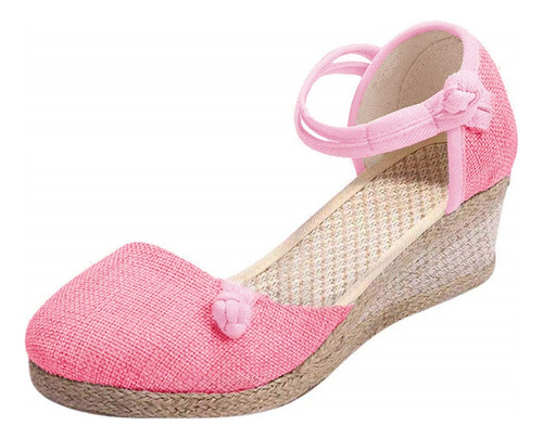 Sandalias Tacón Alpargatas Plataforma Yute Color Con Mujer