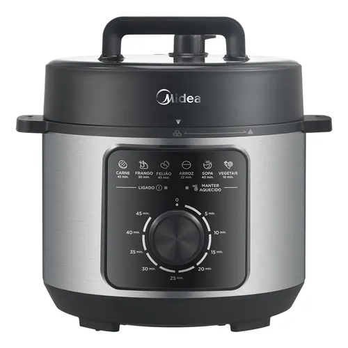 Panela Elétrica Mecânica Pressão 4l Preta E Inox Midea