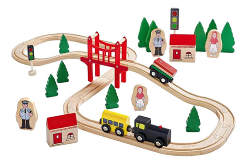 Juego De Trenes Y VĂas De Madera, Juguetes 39 Piezas