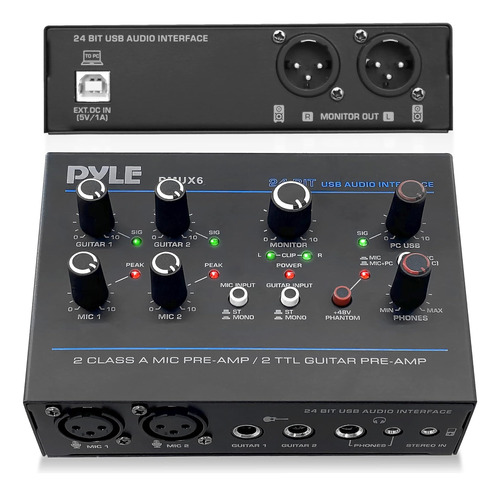 Pyle Interfaz De Audio Usb Profesional Con Micrófono, Guitar