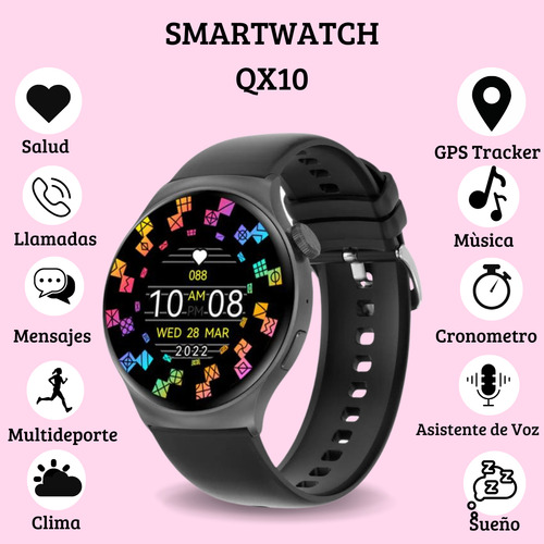 Reloj Digital Mujer Inteligente Smartwachh Mujer Elegante Negro Milanese Qx10 Negro Doble Malla Film Negro
