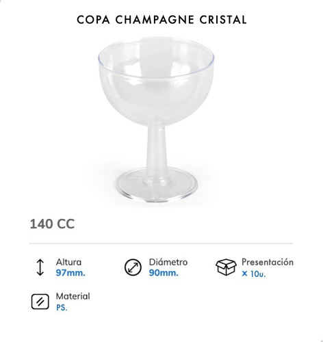 Imagen 2 de 10 de Copa Champagne Sidra X 10 Vaso Cristal Descartable