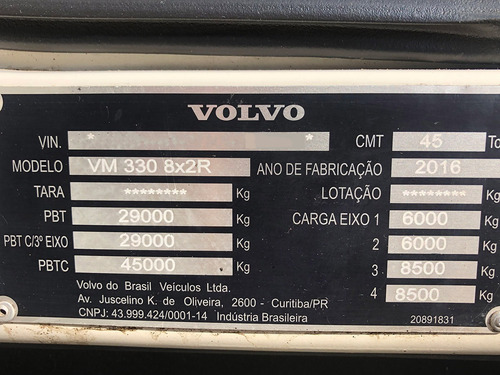 Imagem 11 de 15 de Volvo Vm 330 I-shift 8x2 2017 No Chassi=3131,260,31390,2730