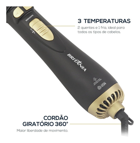Escova Rotativa Britania Ber20pd 3 Temperaturas 1300w Bivolt