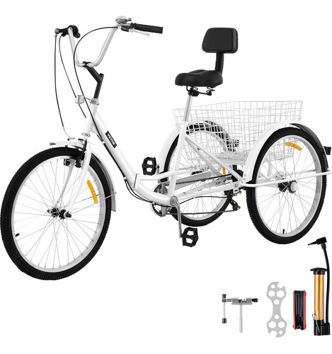 Vevor Triciclo Adultos 7 Velocidades Bicicleta 24 PuLG Cesta