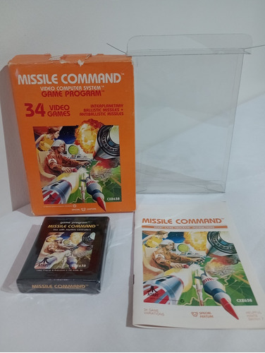 Atari 2600 Missile Command Caja,juego, Manual Y Protector B