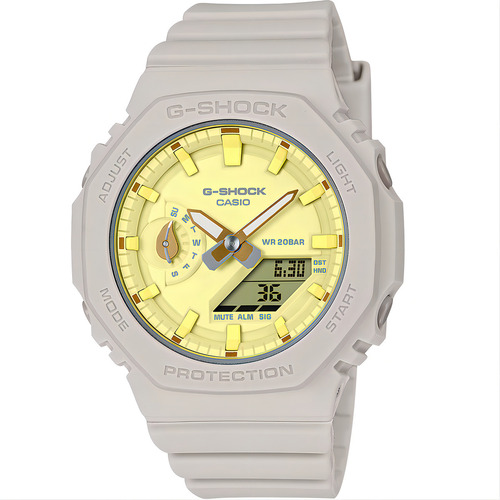 Relógio Casio G-shock Gma-s2100nc-4adr *carbon Core Guard Correia Cinza Bisel Cinza Fundo Amarelo