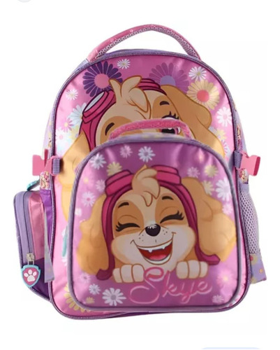 Mochila Escolar Satinada Paw Patrol Skye Con Lonchera