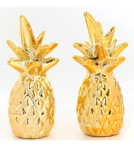 2 Piezas De Cerámica Con Forma De Piña Decorativa Dorada