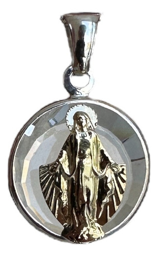 Dije Plata 925 Oro 18k Medalla Virgen Milagrosa Cristal Joya
