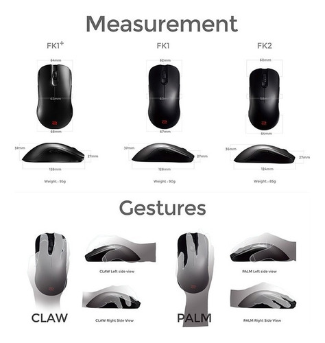 Mouse gamer ZowieFK Series FK1+ negro