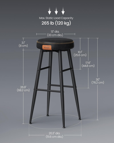 Juego De 2 Taburetes De Bar Modernos Sin Espalda 76 Cm