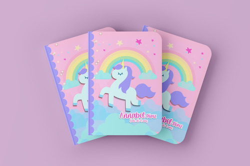 3 Cuadernos Personalizados Unicornio Con Nombre 