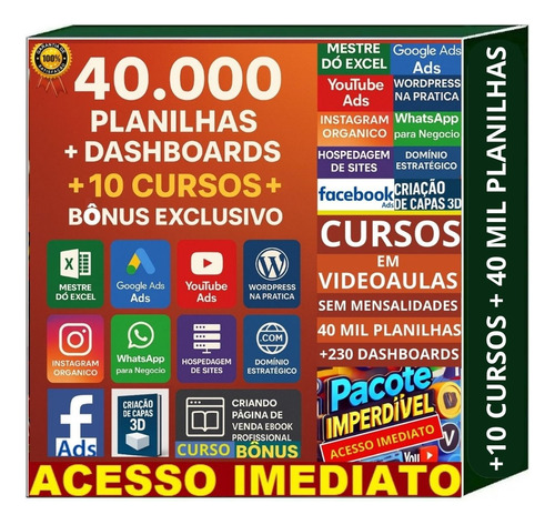Planilhas Excel + Dashboards + Cursos + Bônus
