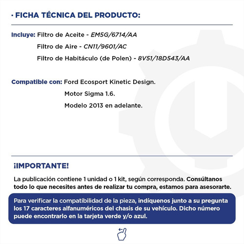 Kit Filtros De Aceite + Aire + Polen Ford Ecosport - Origina